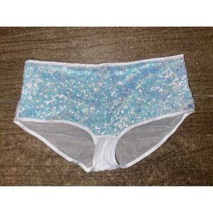 Victoria's Secret Iridescent Unicorn Sequin White Boy Shortie Panty SZ L NWT
